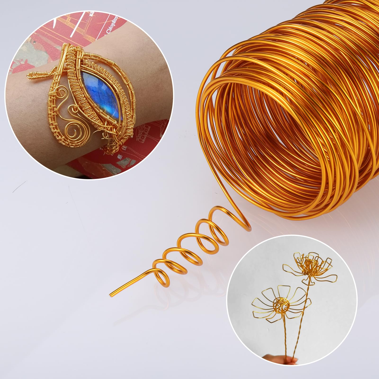 Zocipro Aluminium Wire 1mm x 50m, Bendy Craft Wire, Gold Plated Jewellery Wire, Flexible Modelling Wire Suitable for DIY Sculptures, Jewelry Making, Wire Weaving and Wrapping