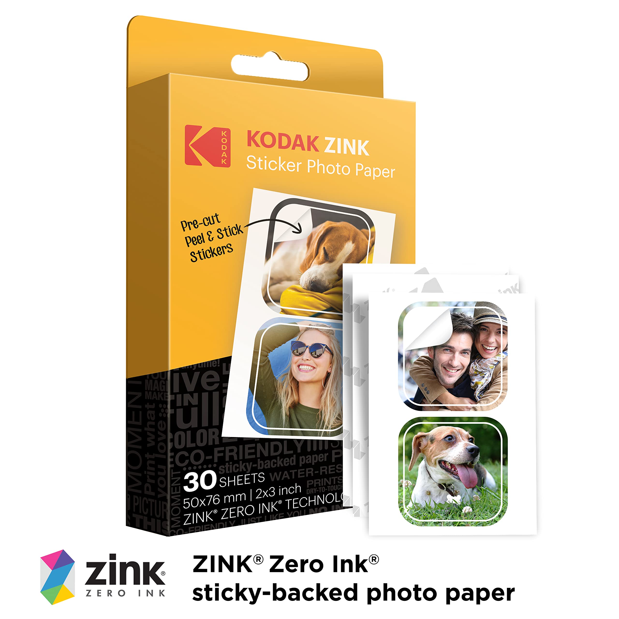 Kodak 2 inchesx3 inches Premium Zink Pre-Cut Sticker Fotopapier (30 Vellen) Compatibel met alle Kodak 2x3 inches Instant Print-producten - behalve Printomatic