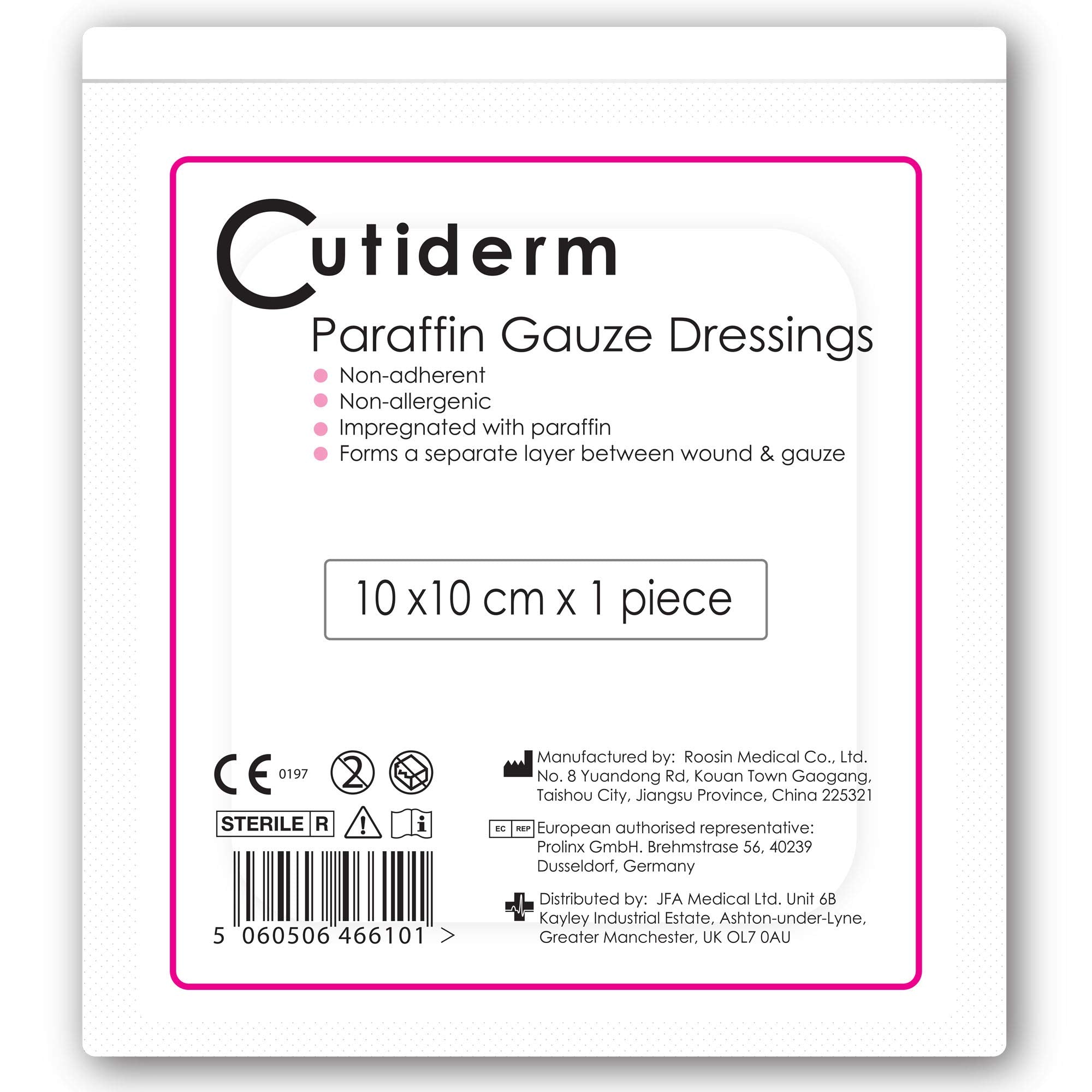 Pack of 10 Cutiderm Sterile Paraffin Gauze Dressing 10cm x 10cm - Suitable for Superficial and Partial Thickness Burns, Skin Loss Wounds, abrasions and Traumatic Injuries