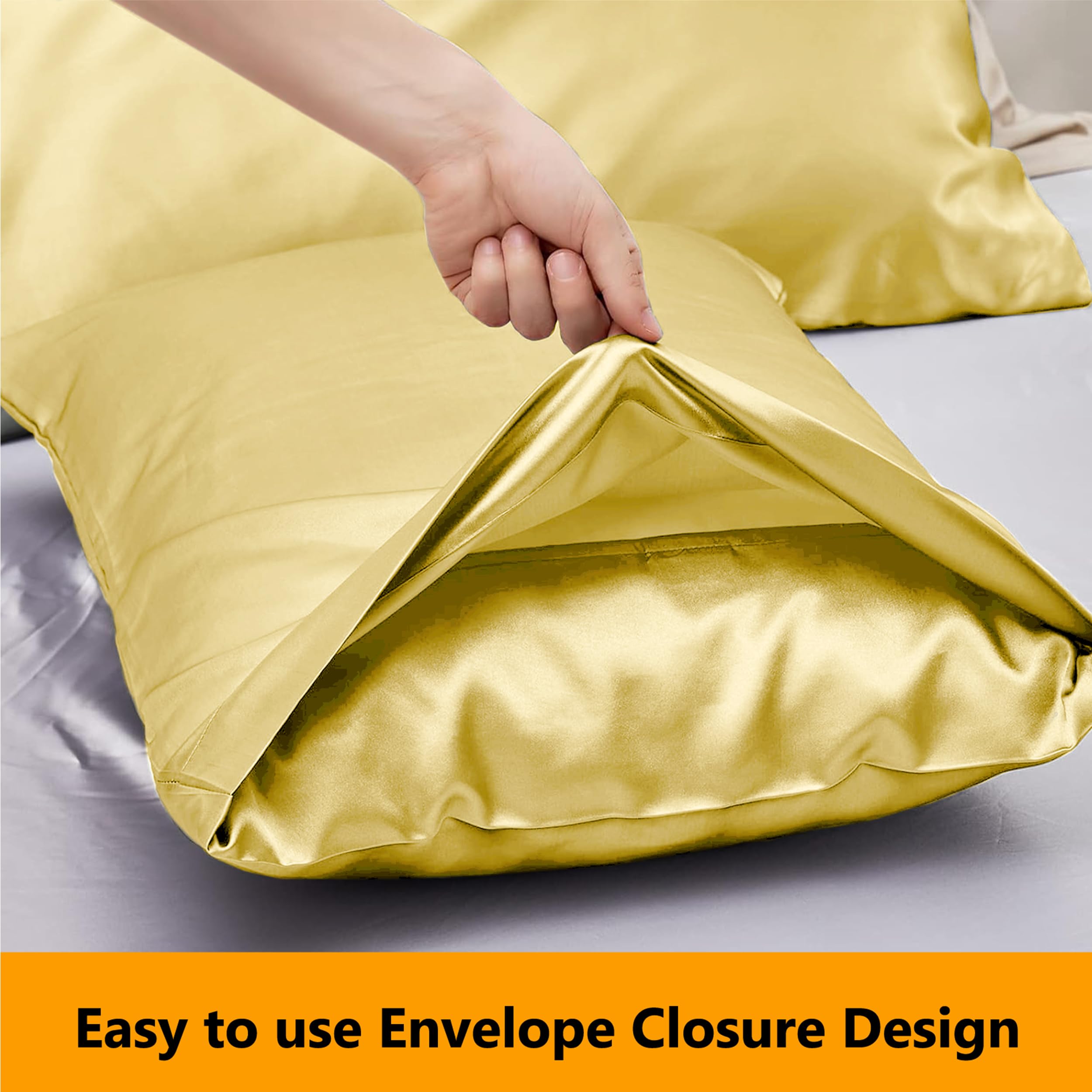 My home store Gold Silk Pillowcase 2 Pack - Hypoallergenic, Soft and Smooth Natural Satin Pillowcases Standard Size 50x75 cm