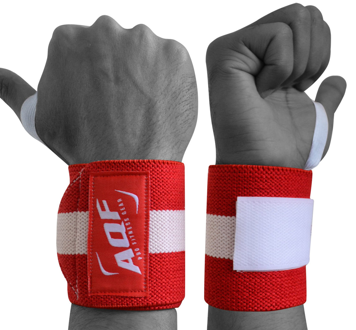 AQF Power Weight Lifting Wrist Wraps Supports Gym Training Fist Straps - Sold as Pair & One Size Fits All (Red)