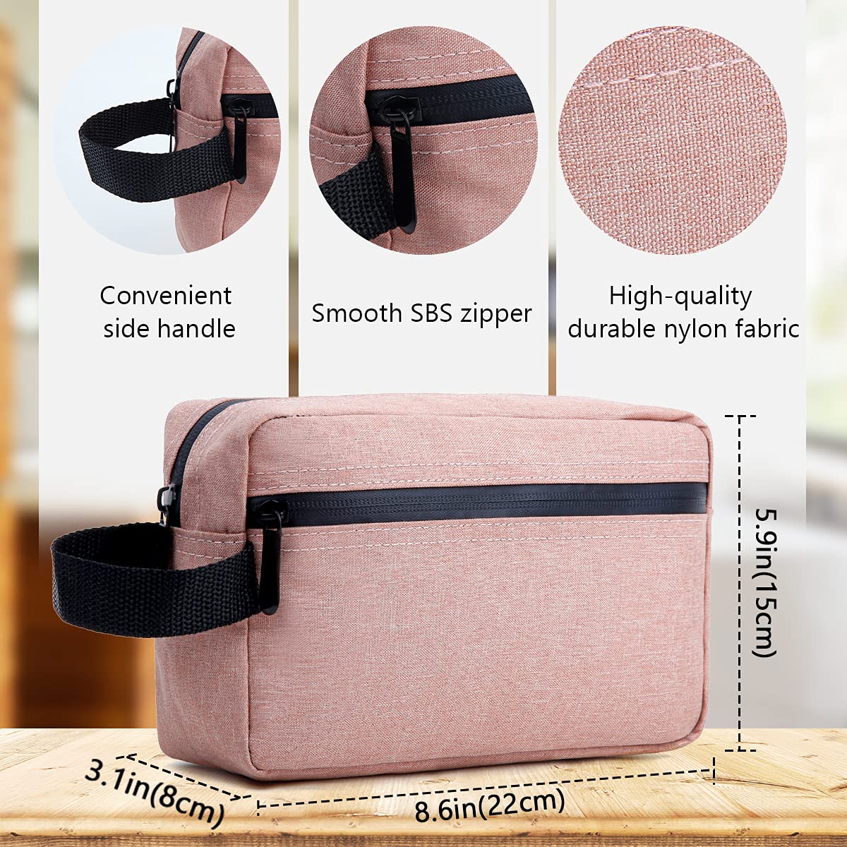 FUNSEED Travel Toiletry Bag for Women and Men, Shaving Bag for Toiletries Accessories, Foldable Storage Bags with Handle for Cosmetics Brushes Tools,Pink