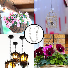 8 PCS Hanging Tray Set   Silver Sturdy Metal Mesh Hang Chains Kit S-Shaped Hook for Home Outdoor Wild Bird Table Seed Feeding Planters Lanterns Decorations