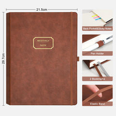 EMSHOI Meeting Notebook A4 Planner, 240 Pages Large Diary To Do List Notepad with 100gsm Thick Paper, Hardback Leather Journal for Women Men Office Business Work, 21.5 x 29cm - Coffee