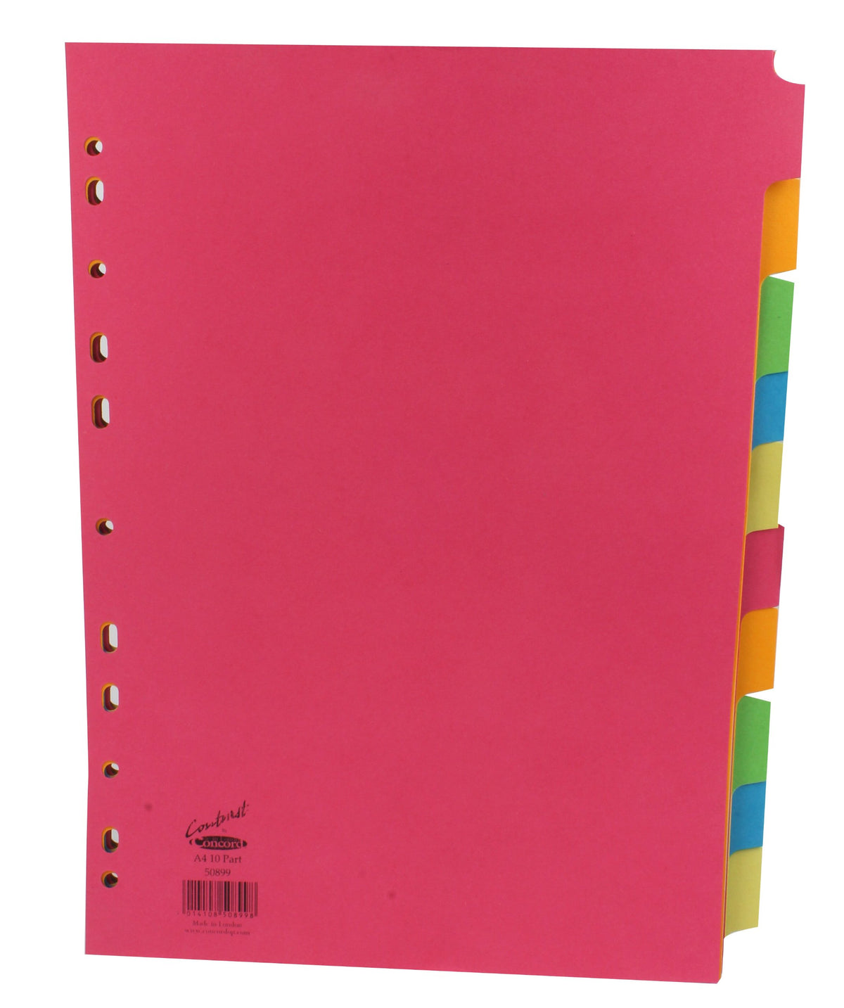 Concord Bright Subject Dividers Europunched 10-Part A4 Assorted Ref 50899