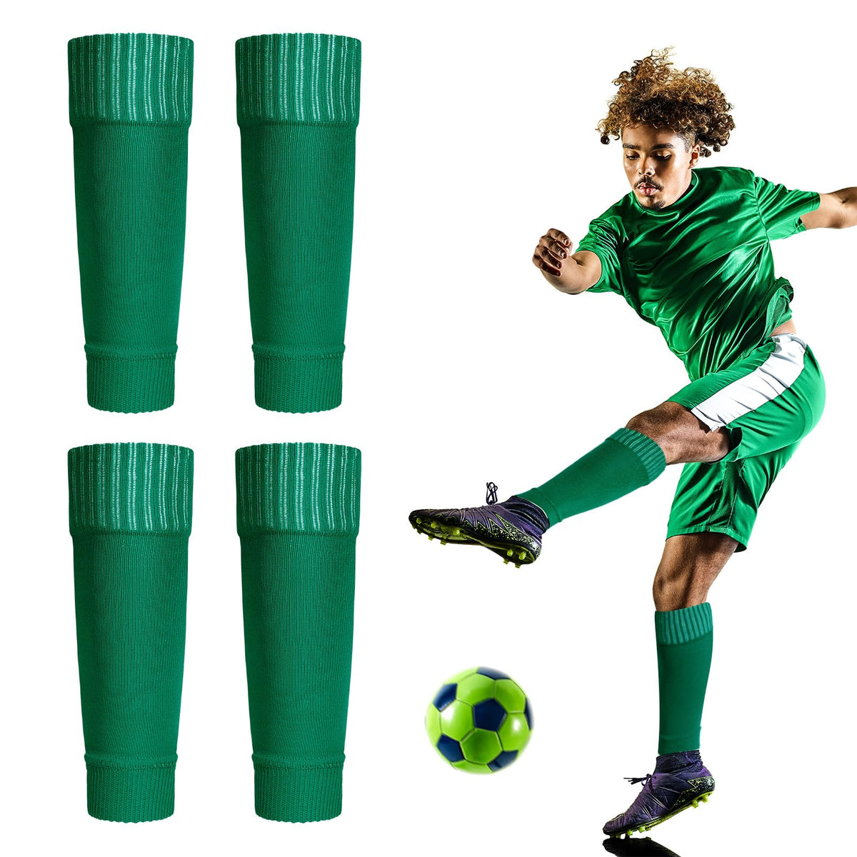 Partideal 2 Pairs Football Sock Sleeves Team Leg Sock Sleeve Fits over Shin Pads Soccer Shin Guards Sleeves Shin Pad Sleeves for Football Games Beginner(Adult Green)