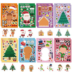 16 Sheets Stickers for Kids DIY Make a Face Stickers,Art Craft Make Your Own Personalized Stickers for Birthday Party Supplies Party Bag Filler Favors Stickers for Boys Girls (DIY Christmas Stickers)