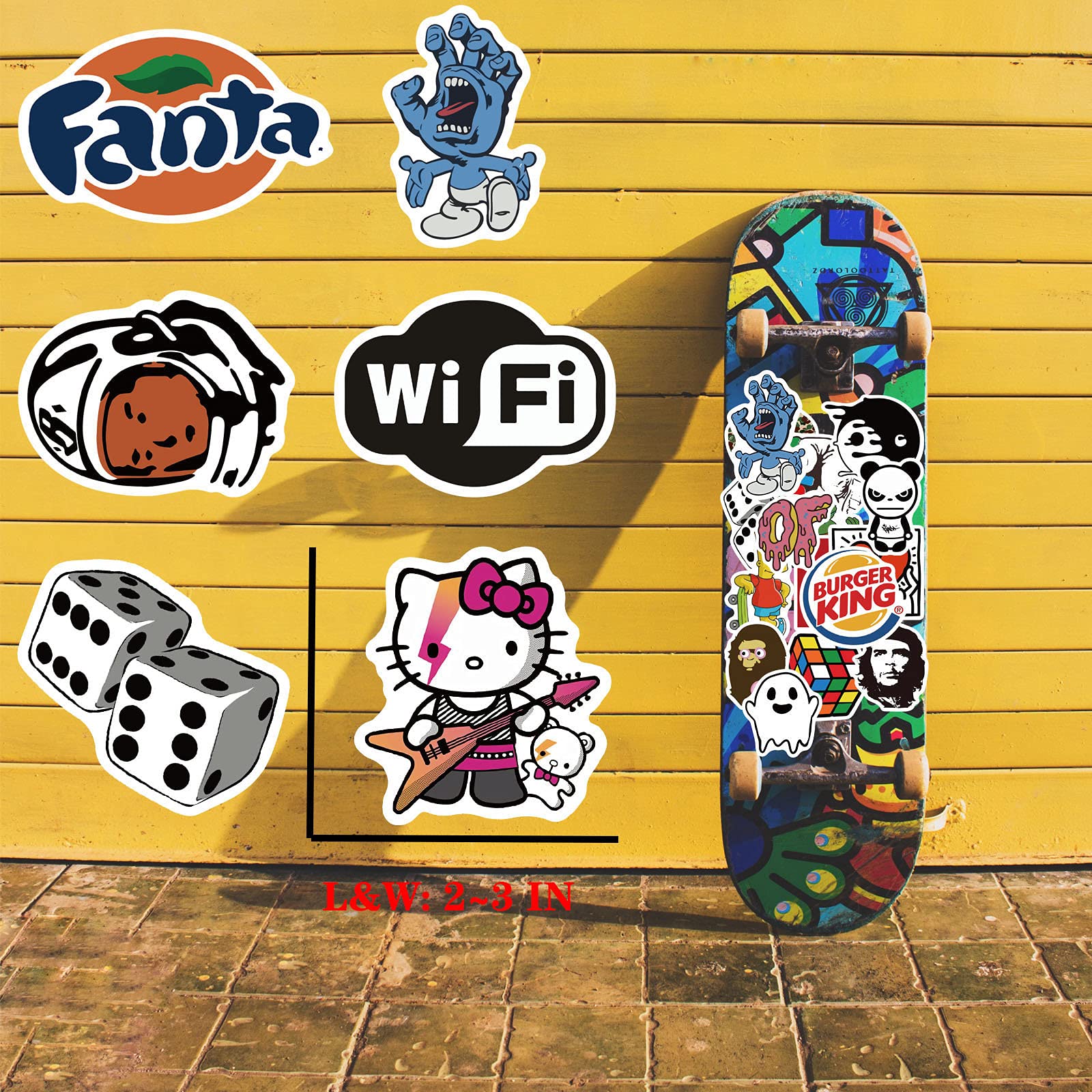 Cool Brand Stickers 100pcs, Street Fashion Sticker, Cartoon Aesthetic Stickers, Waterproof Vinyl Graffiti Stickers for Luggage,Skateboard, Bicycle,Guitar