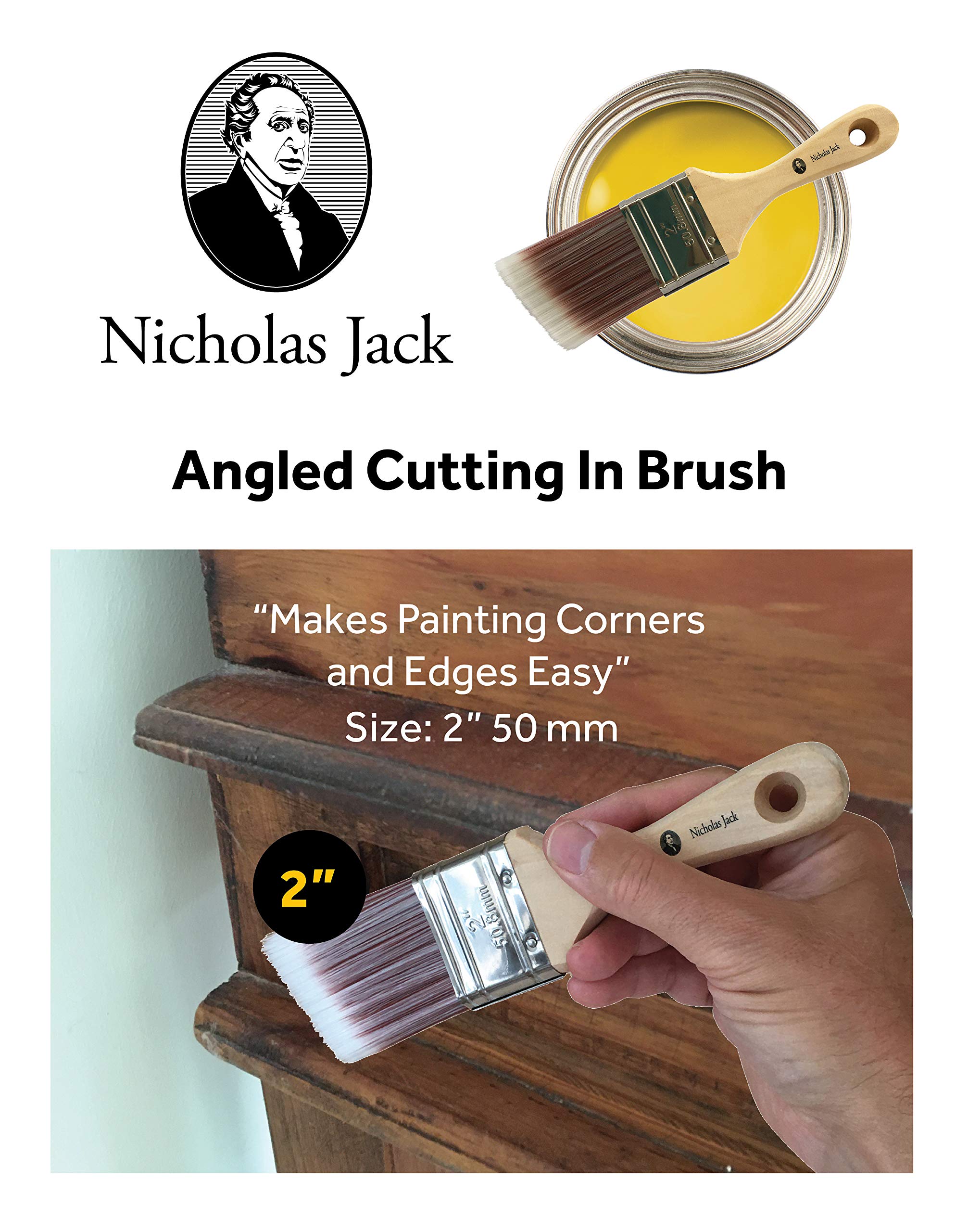 Nicholas Jack Cutting In Paint Brush 2 inches 50mm Angled Paint Brush For Cutting In and Edging Corners while Painting and Decorating