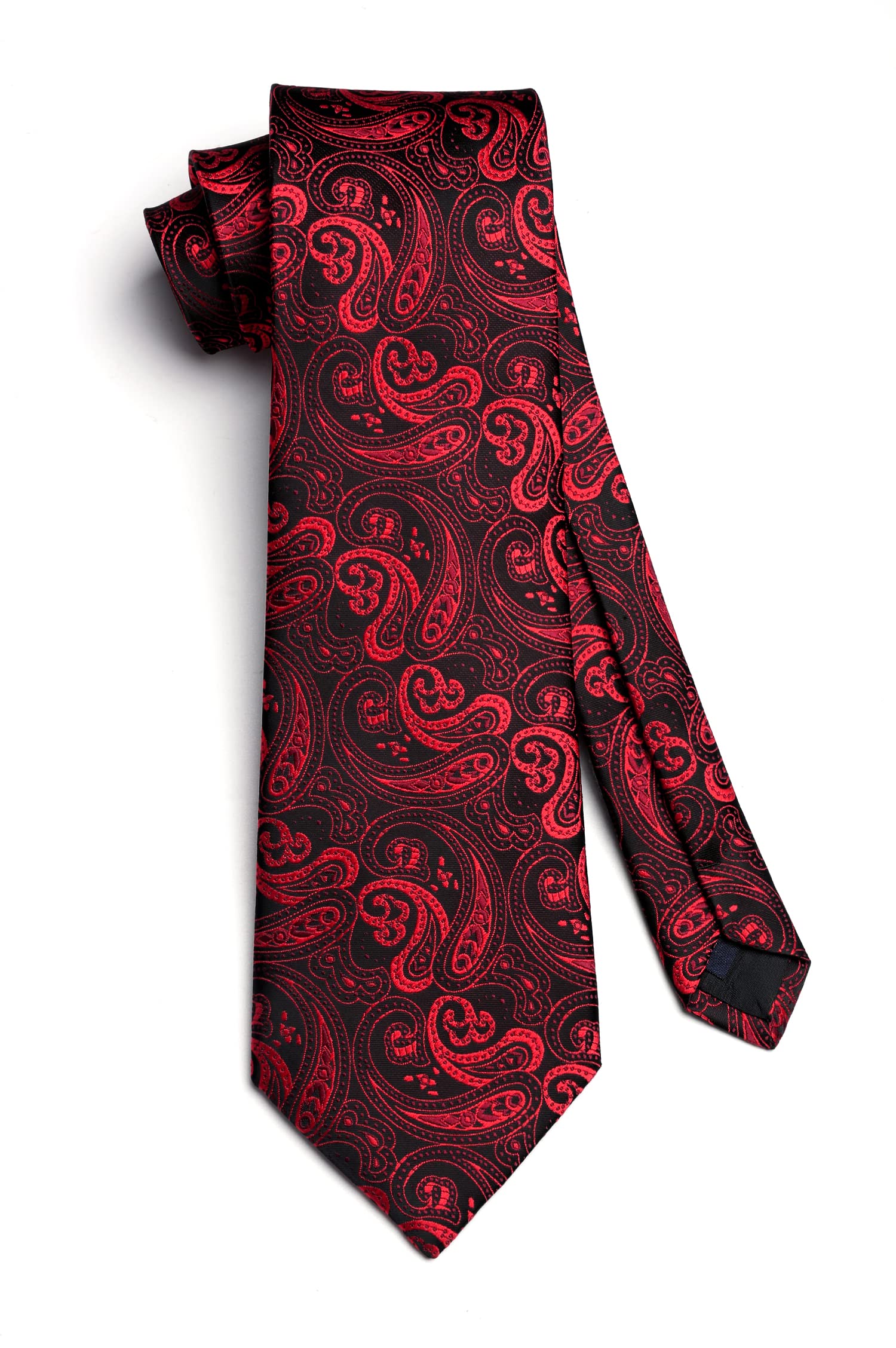 HISDERN Men's Paisley Floral Tie Handkerchief Wedding Party Necktie & Pocket Square Set For Classic Business (One Size, Burgundy/Black)