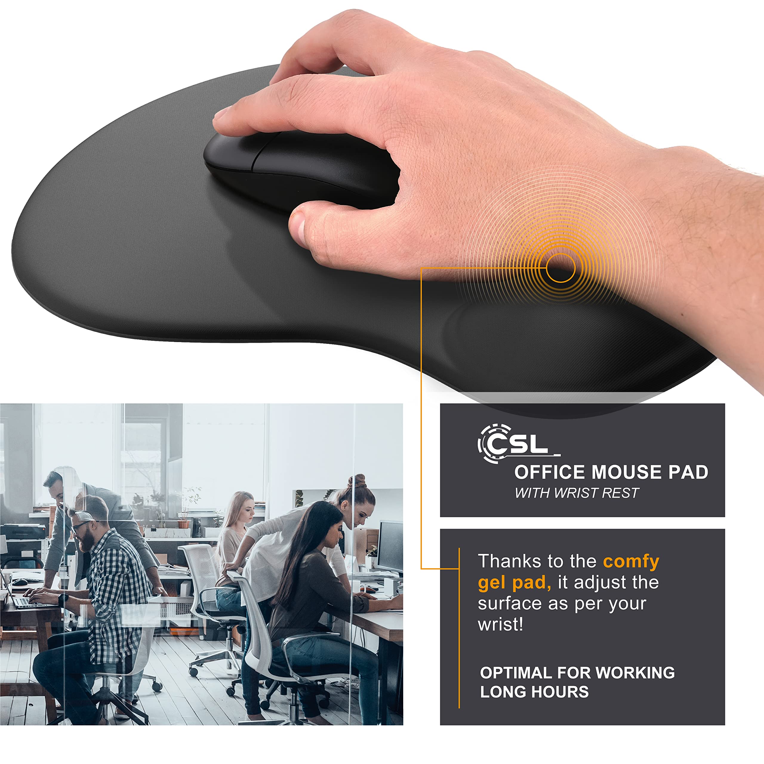 Mouse Mat BLACK ANTI-SLIP COMFORT MOUSE PAD MAT WITH GEL FOAM REST WRIST SUPPORT FOR PC LAPTOP - Compatible with Laser and Optical Mice - Black