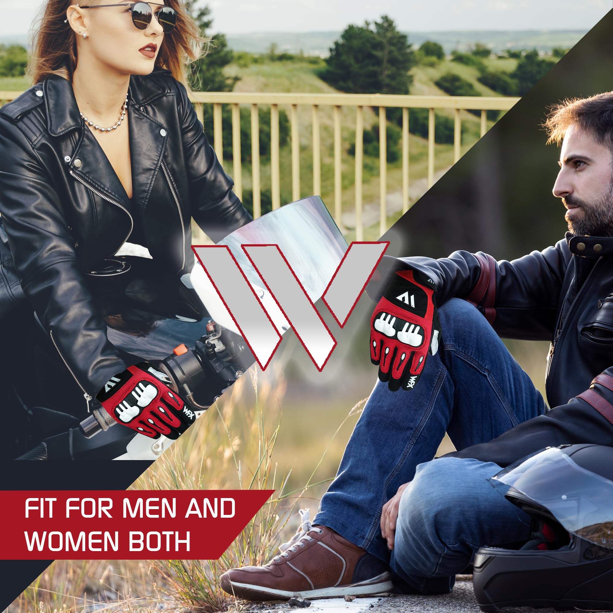 WESTWOOD FOX Motorbike gloves for men and women,Breathable, Touchscreen, Palm Pads motorcycle gloves for BMX,Cycling, ATV,MTB Racing,Road Racing,climbing,Hiking,and outdoor activities (Red, M)