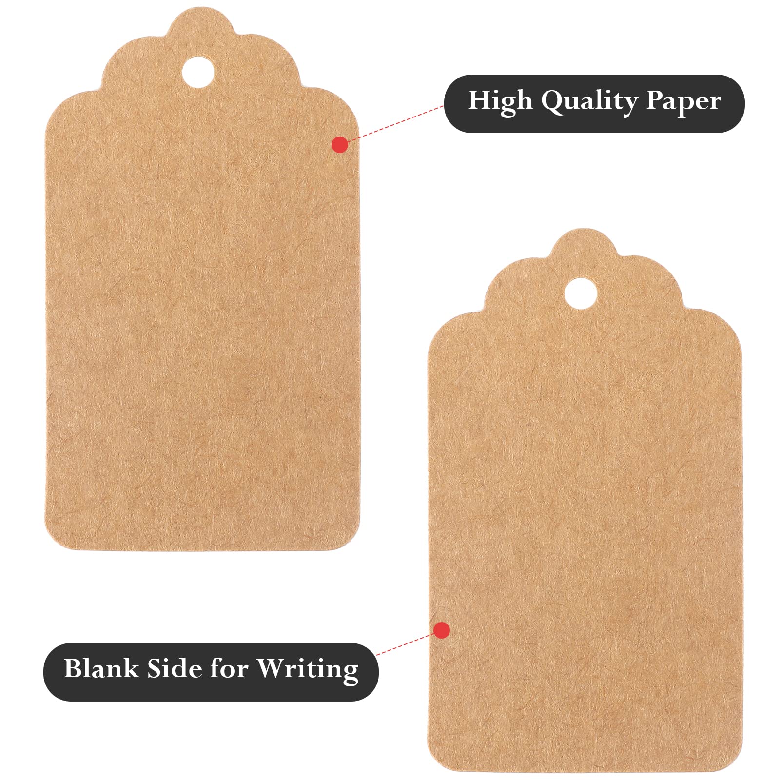 G2PLUS 300g/m² Gift Kraft Paper Tags - 7x4CM Blank Parcel Tags - 100PCS Crafts Hang Labels with Jute Twine for Gift Wedding Favour Decorate