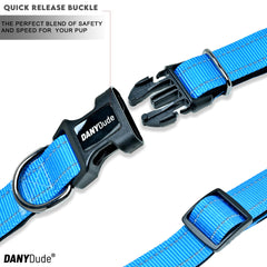 DANYDude Reflective Dog Collar Soft & Comfy Neoprene Padded Dog Collar Adjustable Strong Dog Collars For Small, Medium, Large Dogs & Cats Quick Release Buckle Puppy Collars (S (Small), Sky-Blue)