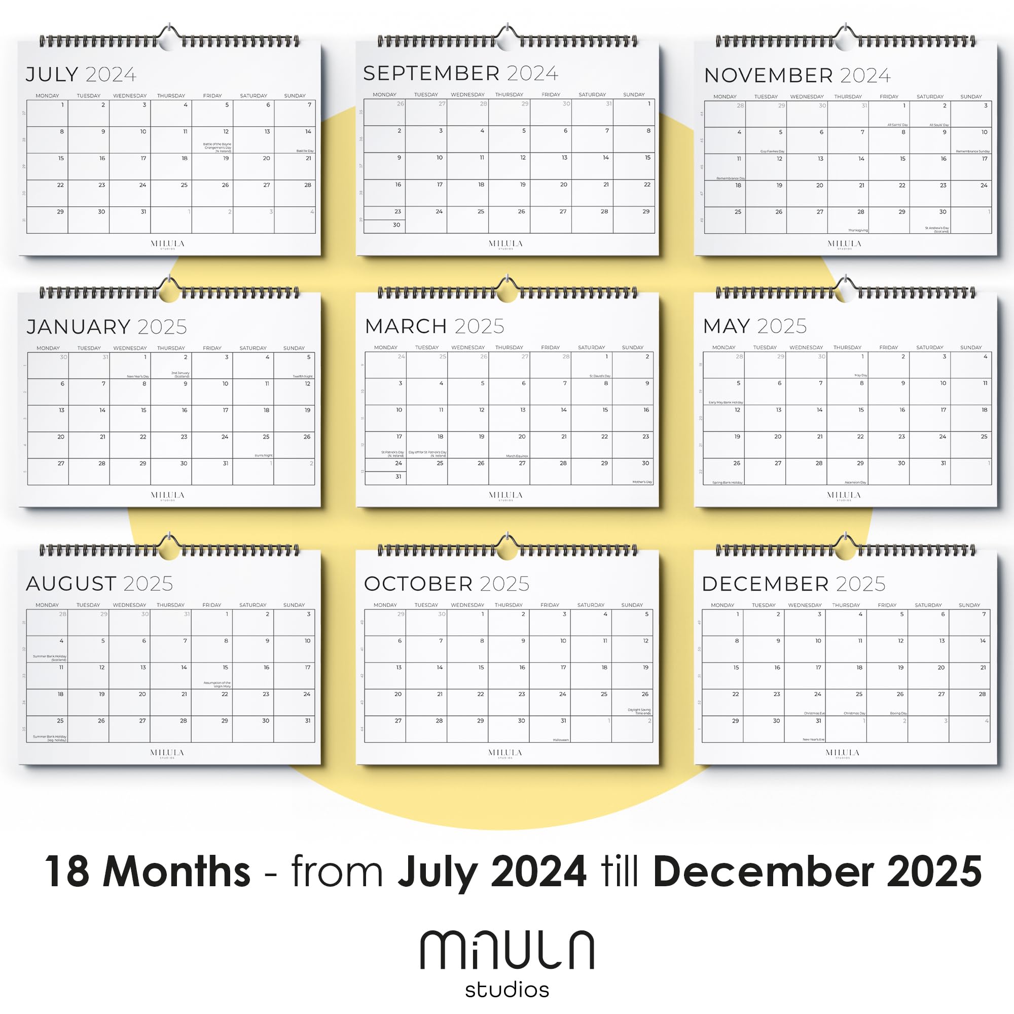 Wall Calendar 2024/25 UK - 2024 2025 Calendar Month to View - July 24 to Dec 25 (18mo) - Family Calendar - Wall Calendar for Easy & Efficient Planning - Calendar 2024/25 UK Family Planner