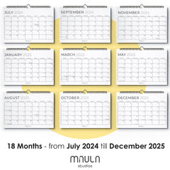 Wall Calendar 2024/25 UK - 2024 2025 Calendar Month to View - July 24 to Dec 25 (18mo) - Family Calendar - Wall Calendar for Easy & Efficient Planning - Calendar 2024/25 UK Family Planner