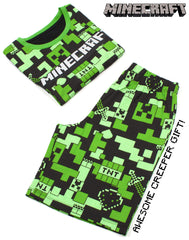 Minecraft Pyjamas for Boys   Kids Long Or Short Bottoms Options & Gamer T-Shirt   Childrens Creeper PJ Set Merchandise Gifts 7-8 Years