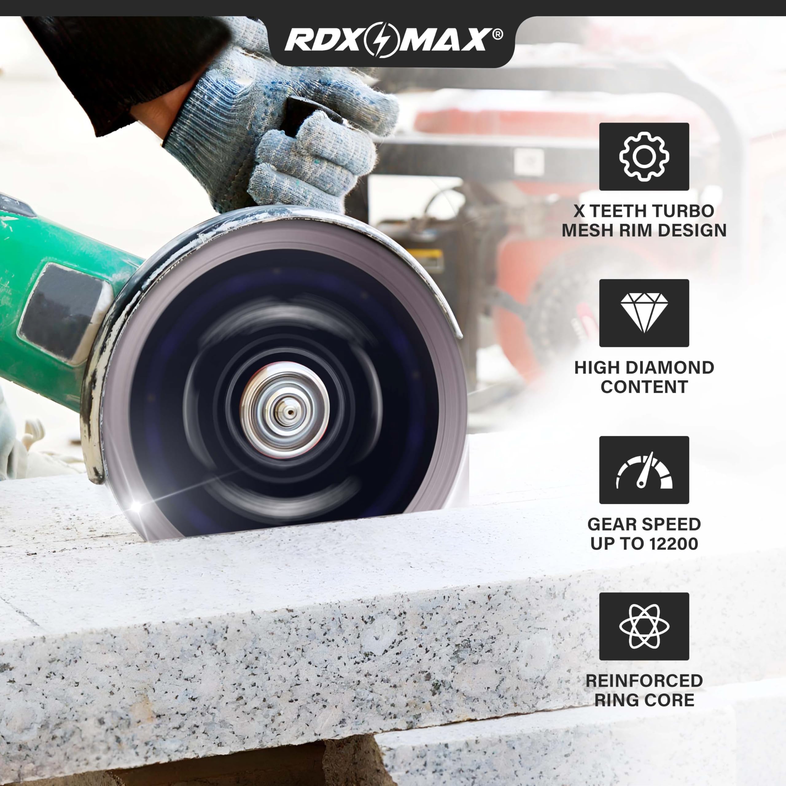 RDXMAX ® 125mm Diamond Cutting Discs for Angle Grinder - Super Thin Fast, Clean Cut on Porcelain, Granite, Marble, Concrete, Tiles, Stones, Bricks & Ceramics- 4.5 inches Wheel - Size 125 x 1.4 x 22.23mm