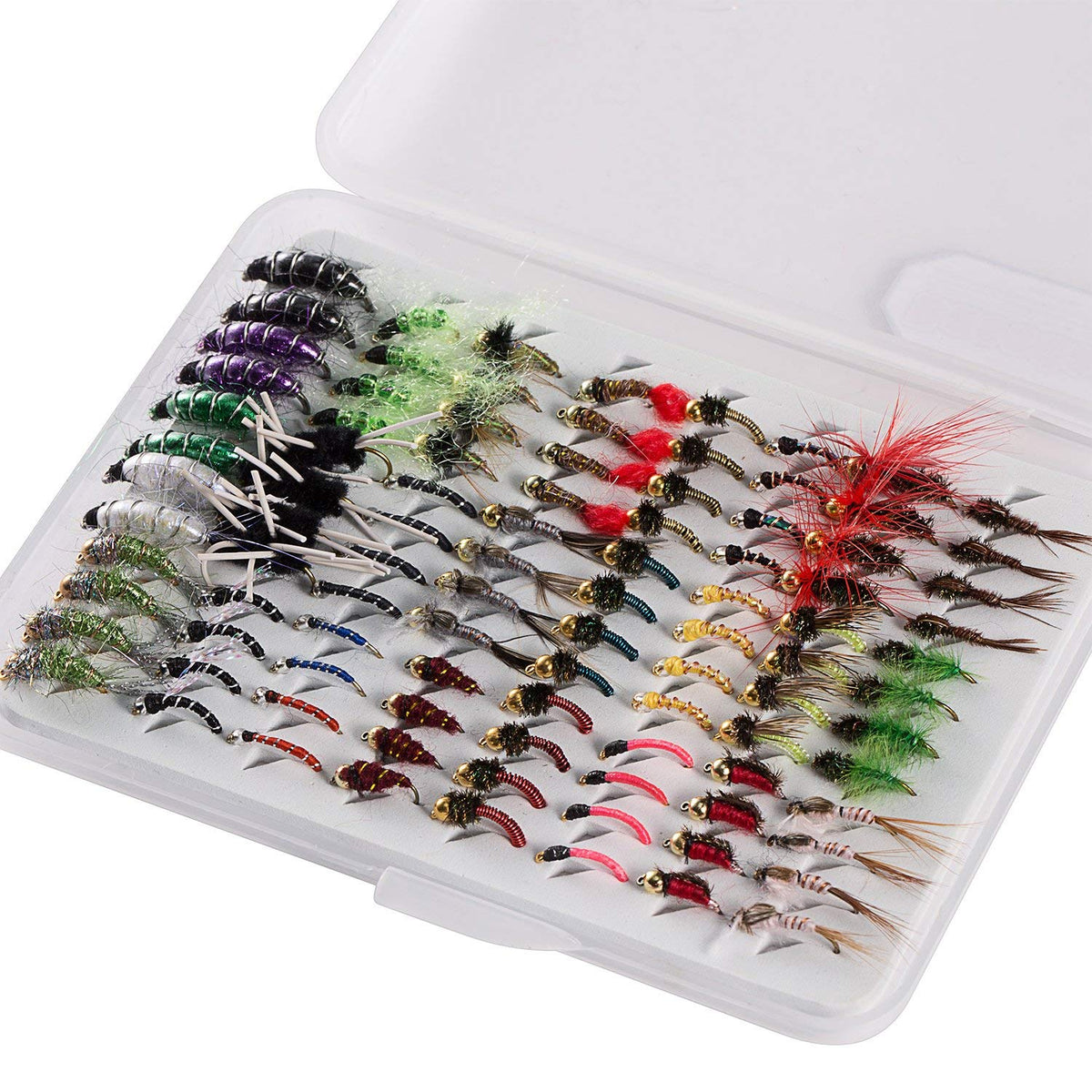 Bassdash Fly Fishing Lures Kit with Box Nymph Beadhead Wet Fishing Dry Flies for Trout Bass Salmon