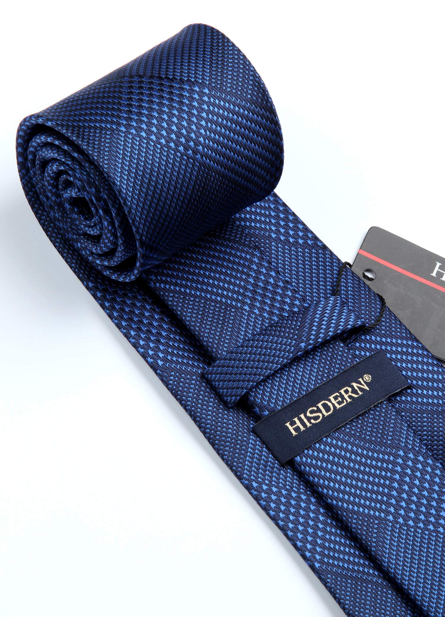 HISDERN Navy Blue Ties for Men Wedding Tie & Pocket Square Set Formal Business Necktie Handkerchief Houndstooth Neckties