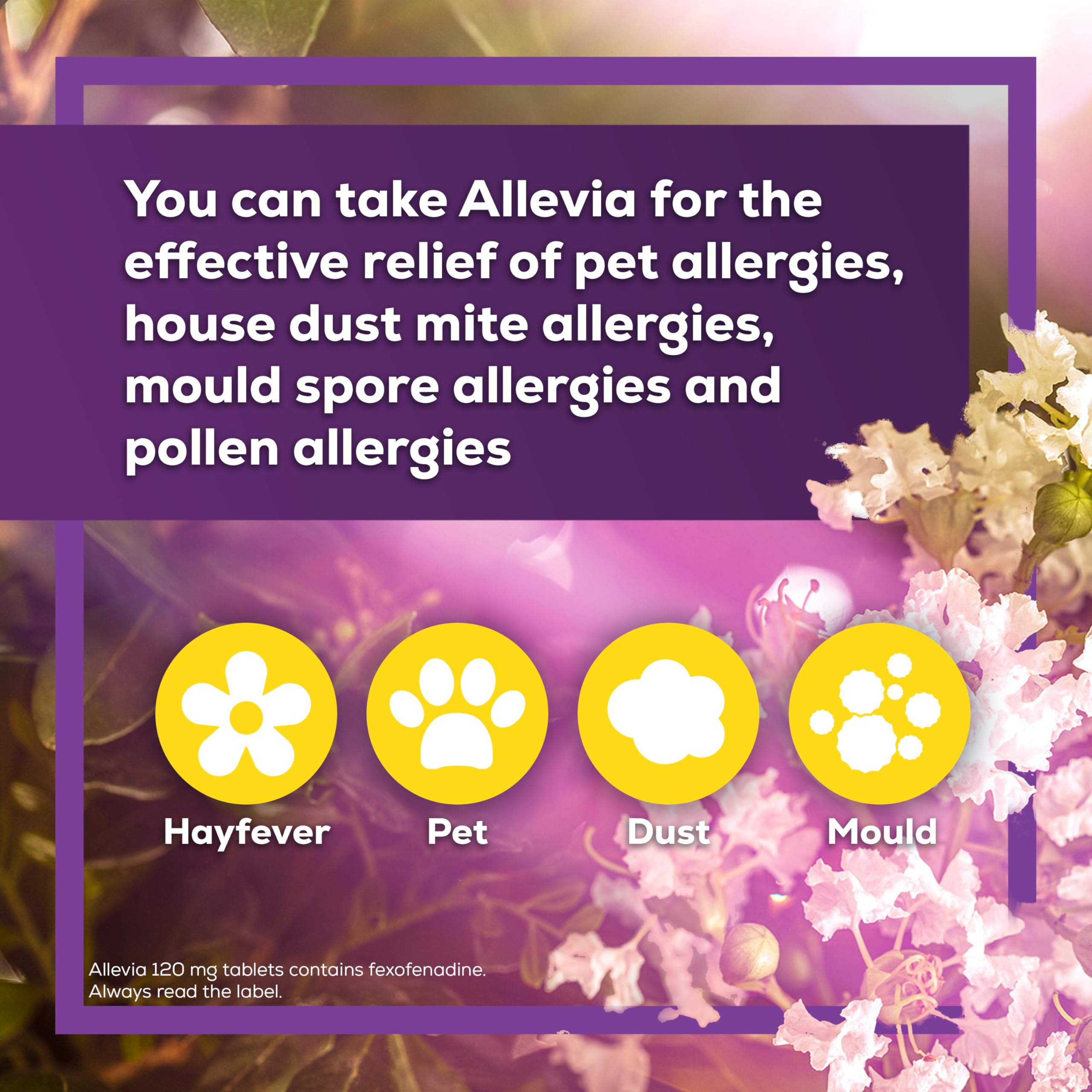 Allevia Hayfever Allergy Tablets, Prescription Strength 120mg Fexofenadine, 24hr Relief Acts Within 1 Hour, Including Sneezing, Watery Eyes, Itchy & Runny Nose, 30 Tablets