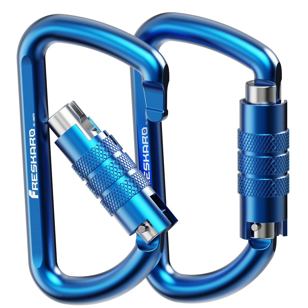 FresKaro 3inch 12kN Twist Locking Carabiner Clips, Weight Rating 1224kg, Auto-Lock Aluminum Carabiners Heavy Duty, for Hammocks, Yoga Swing, Camping, Keychain, Dog Leash, 2pcs (Blue)