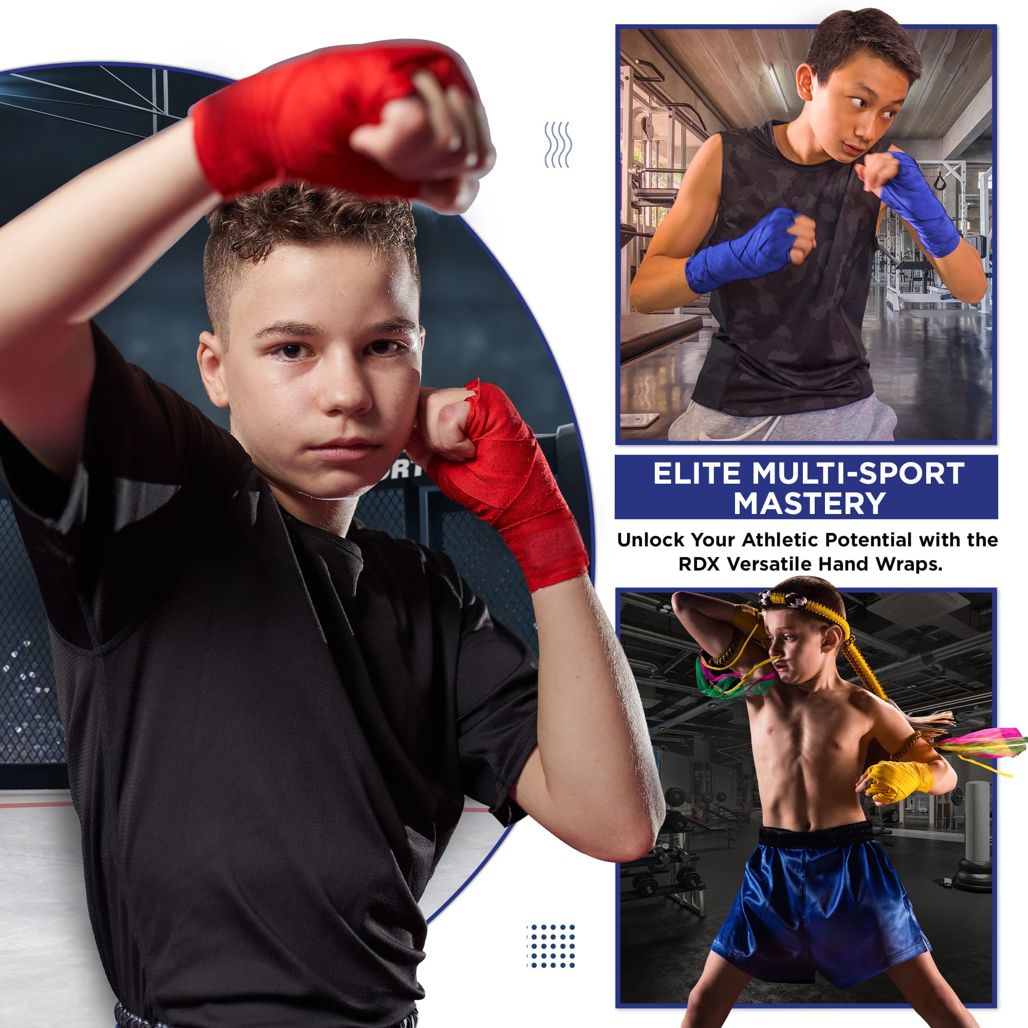 RDX Boxing Wraps Kids 2.5M Inner Gloves, Elasticated Thumb Loop Bandages, Junior Under Mitts Hand Fist