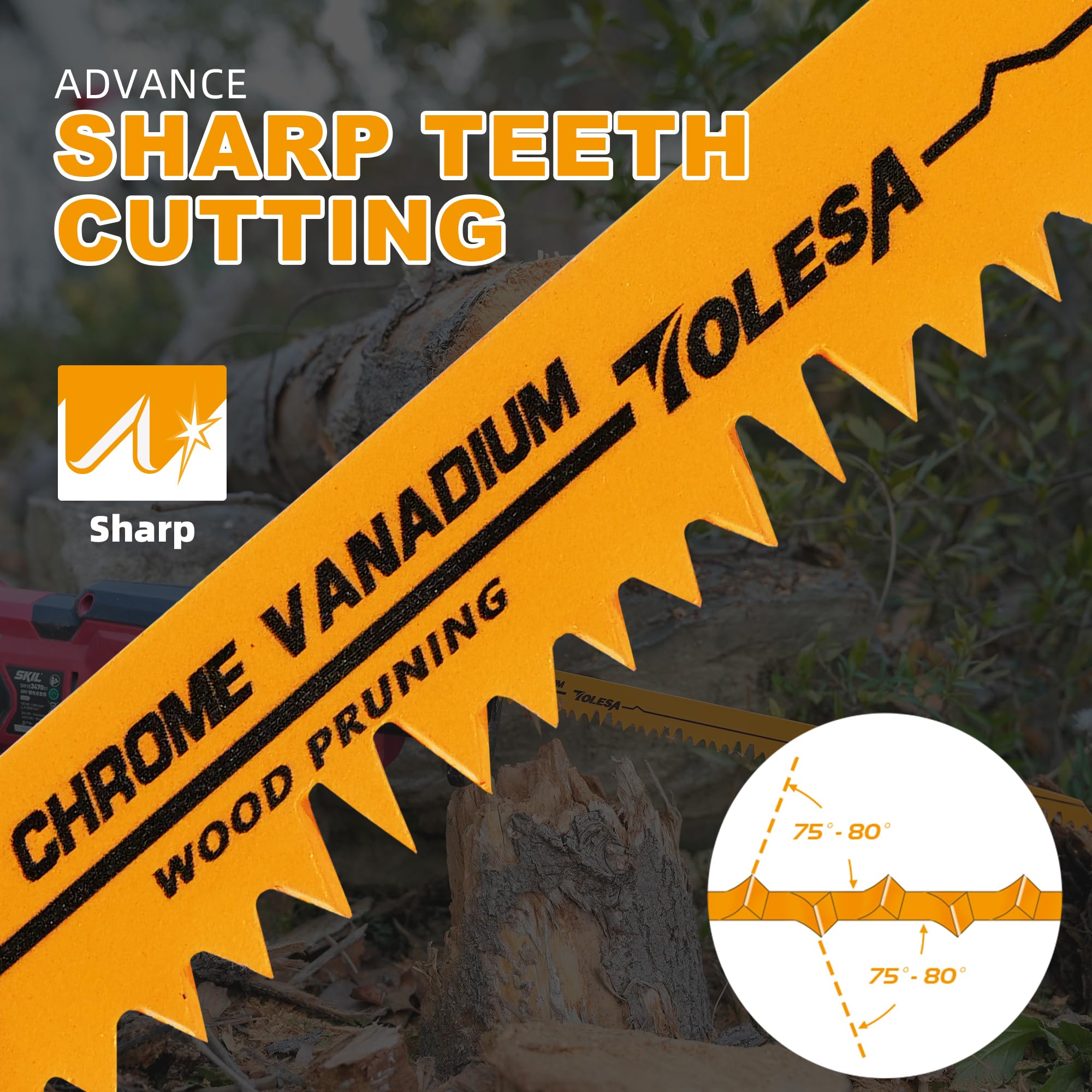 TOLESA Wood Pruning Reciprocating Saw Blades 150mm 6 TPI Sawzall Blades Green Wood Construction Wood Cutting and PVC Pipe Cutting CRV Sharp Ground Teeth for Quick Cutting Sabre Saw Blades 5 Pack