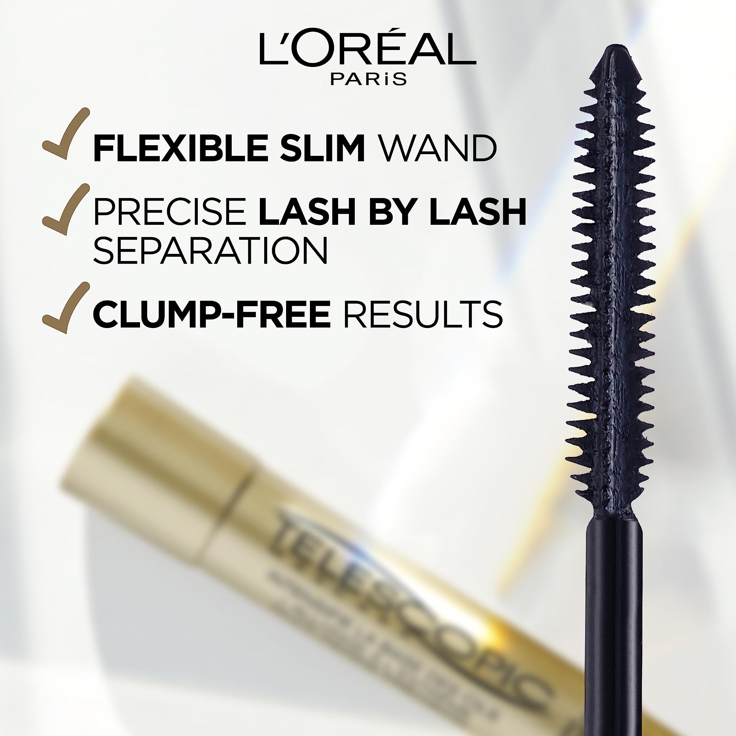 L'Oreal Paris Telescopic High-Precision Lengthening Mascara, Precise Application for Up to 60% Longer Looking Lashes, Black, Duo Bundle