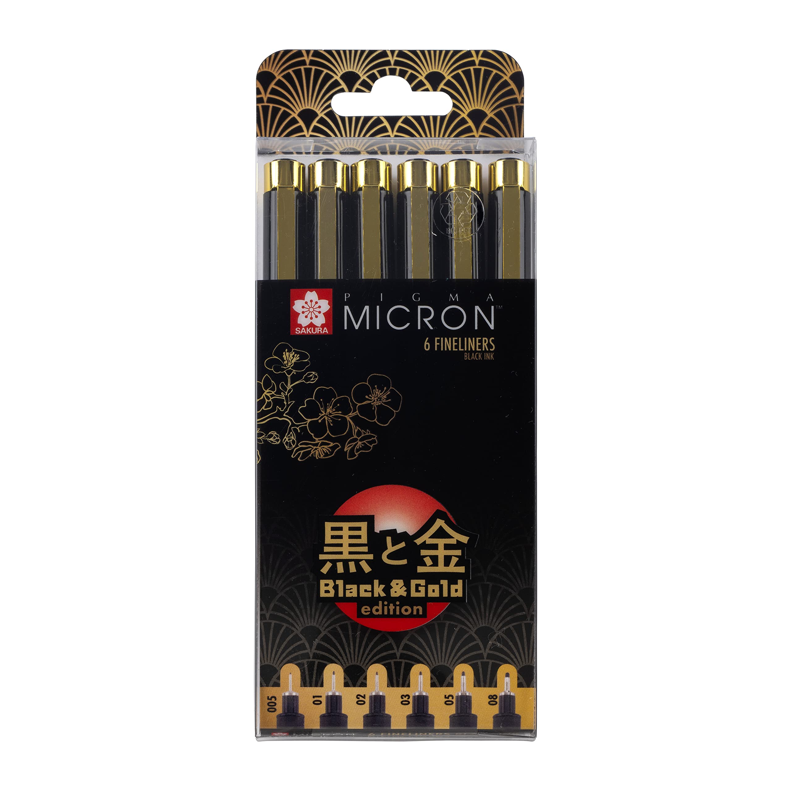 Sakura Pigma Micron Black & Gold Edition fineliner set   6 sizes, black (POXSDKB6YOS)