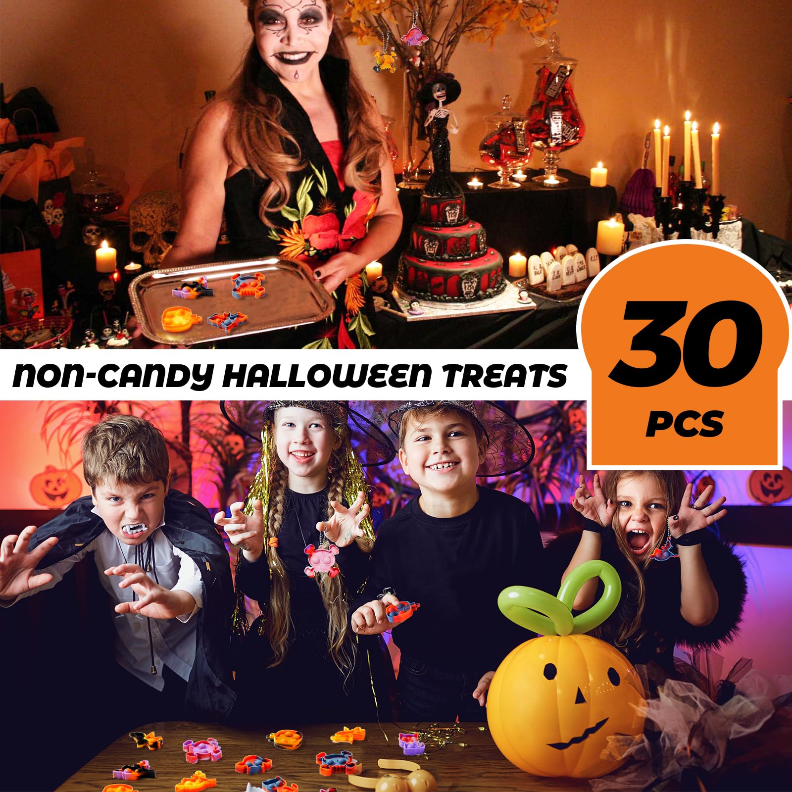 TOANWOD 30PCS Halloween Party Bag Fillers: Halloween Gifts for Kids Goody Bag Fillers Party Favours - Halloween Toys Prizes Gifts Trick or Treats - Pinata Filler 30 Keyring with 30 Cards