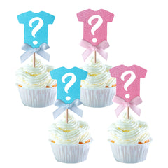 SYKYCTCY 24 Pack Gender Reveal Cupcake Toppers Glitter Onesie Question Mark Cupcake Picks Boy or Girl Baby Shower Cake Topper Decorations for Kids Birthday Party Cake Decorations Supplies Blue Pink …