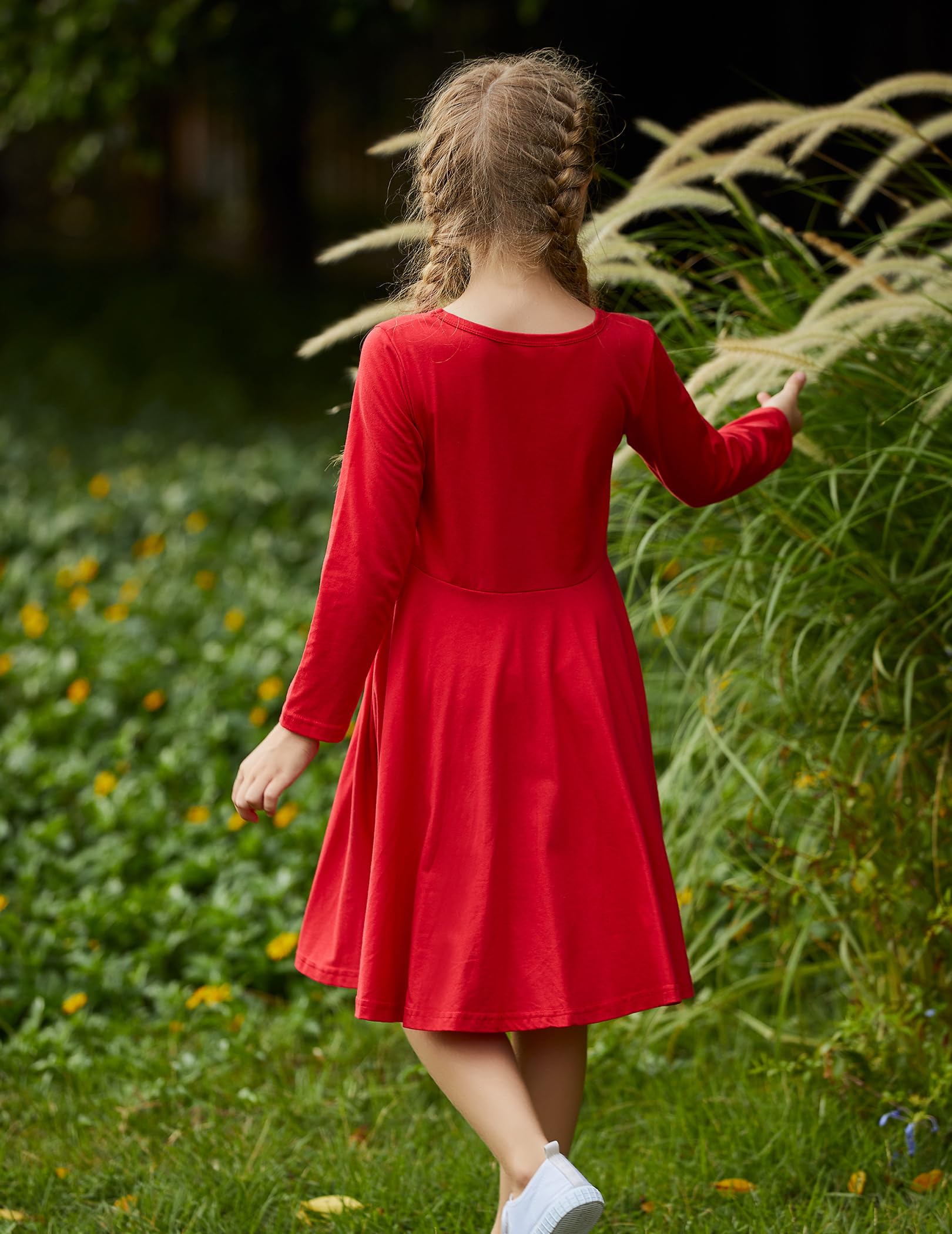 trudge Dresses Girls Long Sleeve Dress Red Children's Dress A-Line Christmas Dress Festive Dress Party Dress Swing Skater Dress 160/14-13 Years