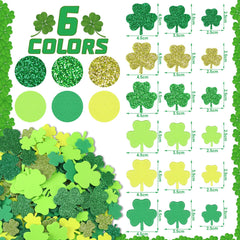 JULBEAR 300Pcs Shamrock Foam Sticker, St. Patrick's Day Glitter Clover Shamrock Self Adhesive Foam Stickers for Kids Spring Irish Party Favors DIY Crafts Decorations