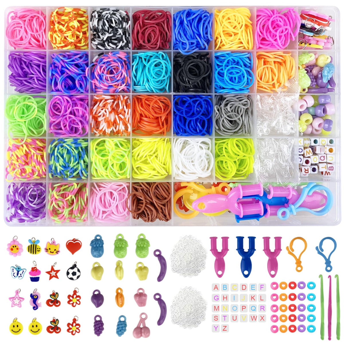 Jsdoin 2700and Loom Bands Kit, 30 Colors Loom Rubber Bands with Clips Charms Beads and Other Accessories for DIY Friendship Bracelet Making Kits, Craft Kits, Best Halloween Christmas Birthday Gifts