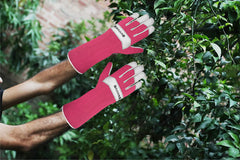 SAWANS Long Gardening Gloves Leather Ladies Men Women Durable Goatskin Garden Gloves Forearm Protection Thorn Proof Gardener Work Spandex Sleeves Rose Pruning Gift (Pink, M)