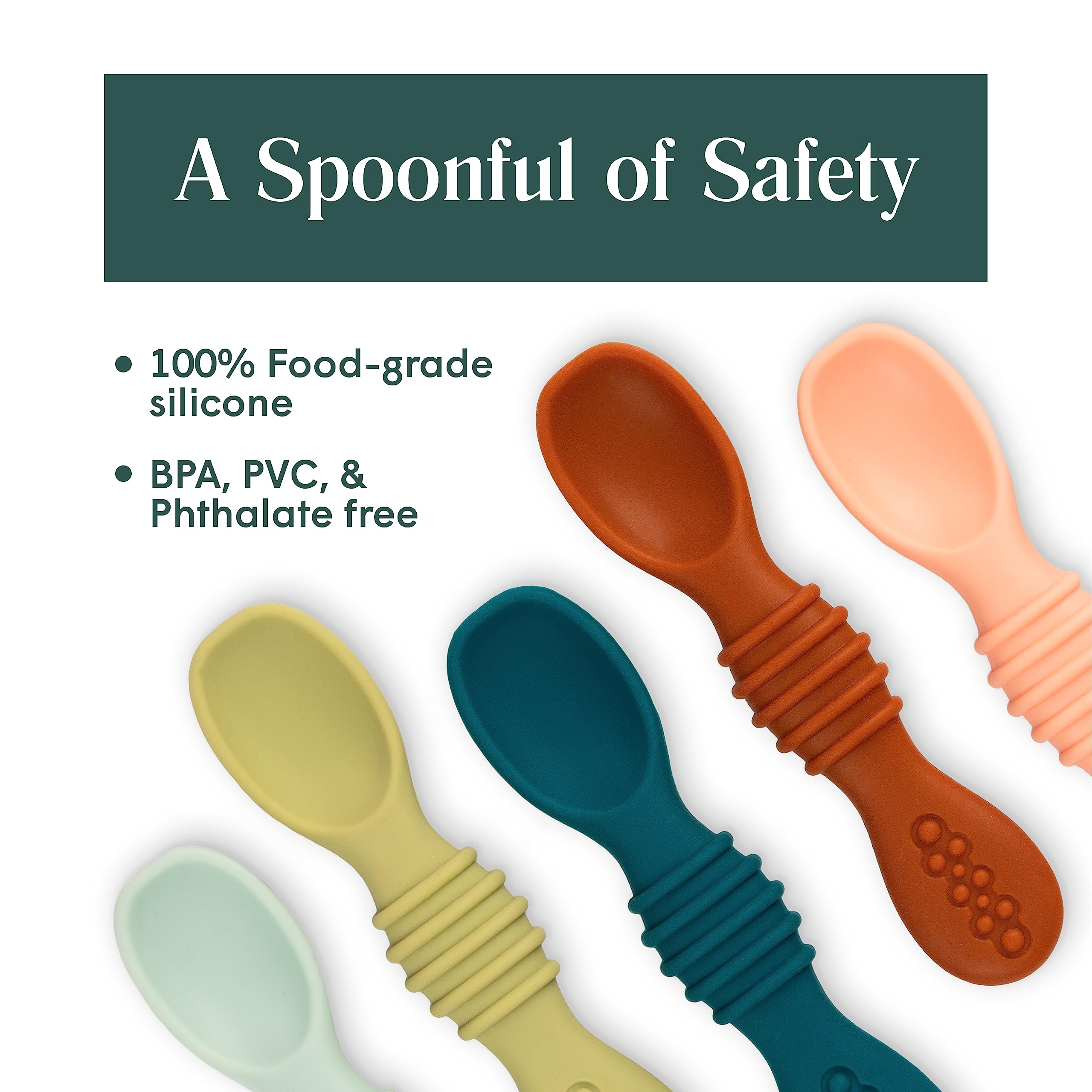 Simka Rose Silicone Baby Spoons - Self Feeding, 6 Months, First Stage Infant Spoons for Babies & Toddlers - Set of 6 BPA Free, Dishwasher, Microwave Safe Food Utensils - Warm