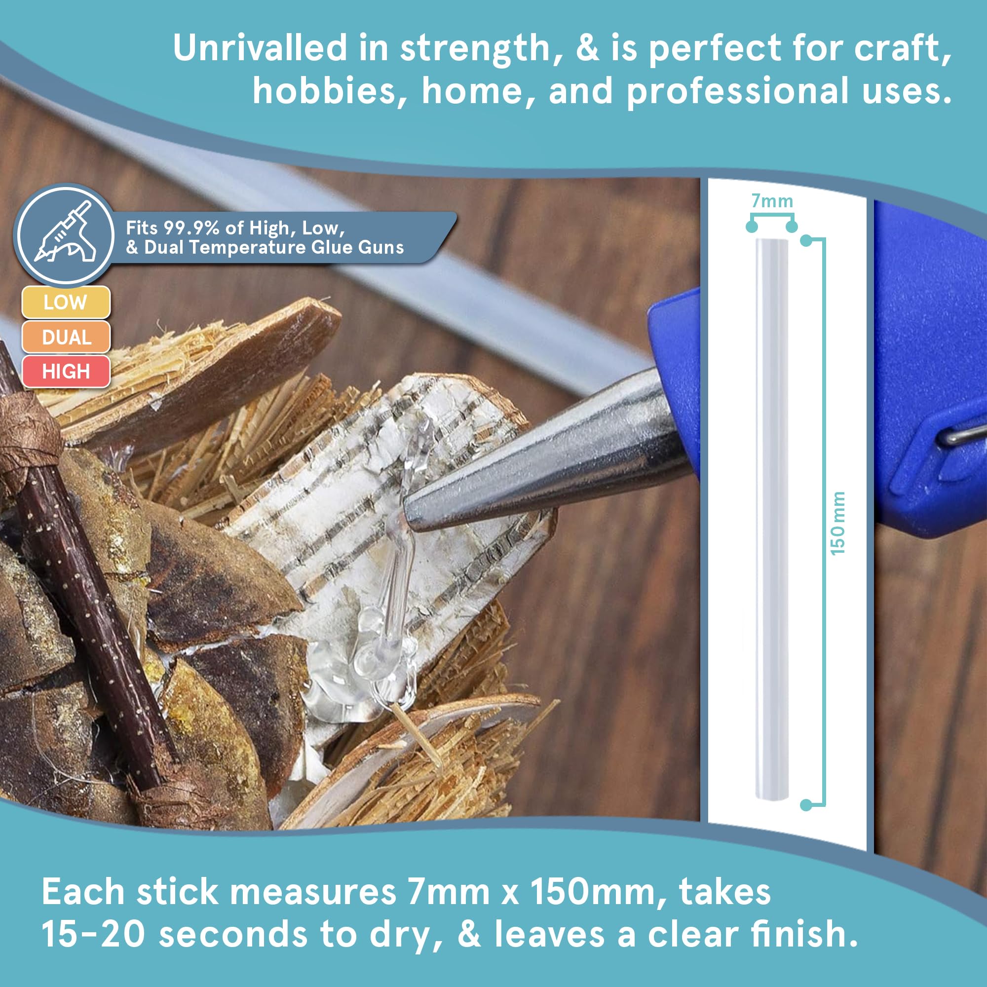 Professional Hot Glue Sticks by Smith’s®   7mm x 150mm   30 Pack   Grade Aand Clear Glue Gun Refills   Environmentally Safe EVA Resin   RoHS Certified   Fits 99.9% of Glue Guns   Perfect for Most Uses