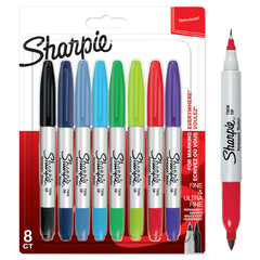 Sharpie Twin Tip Permanent Markers   Fine & Ultra-Fine Points   Assorted Colours   8 Marker Pens