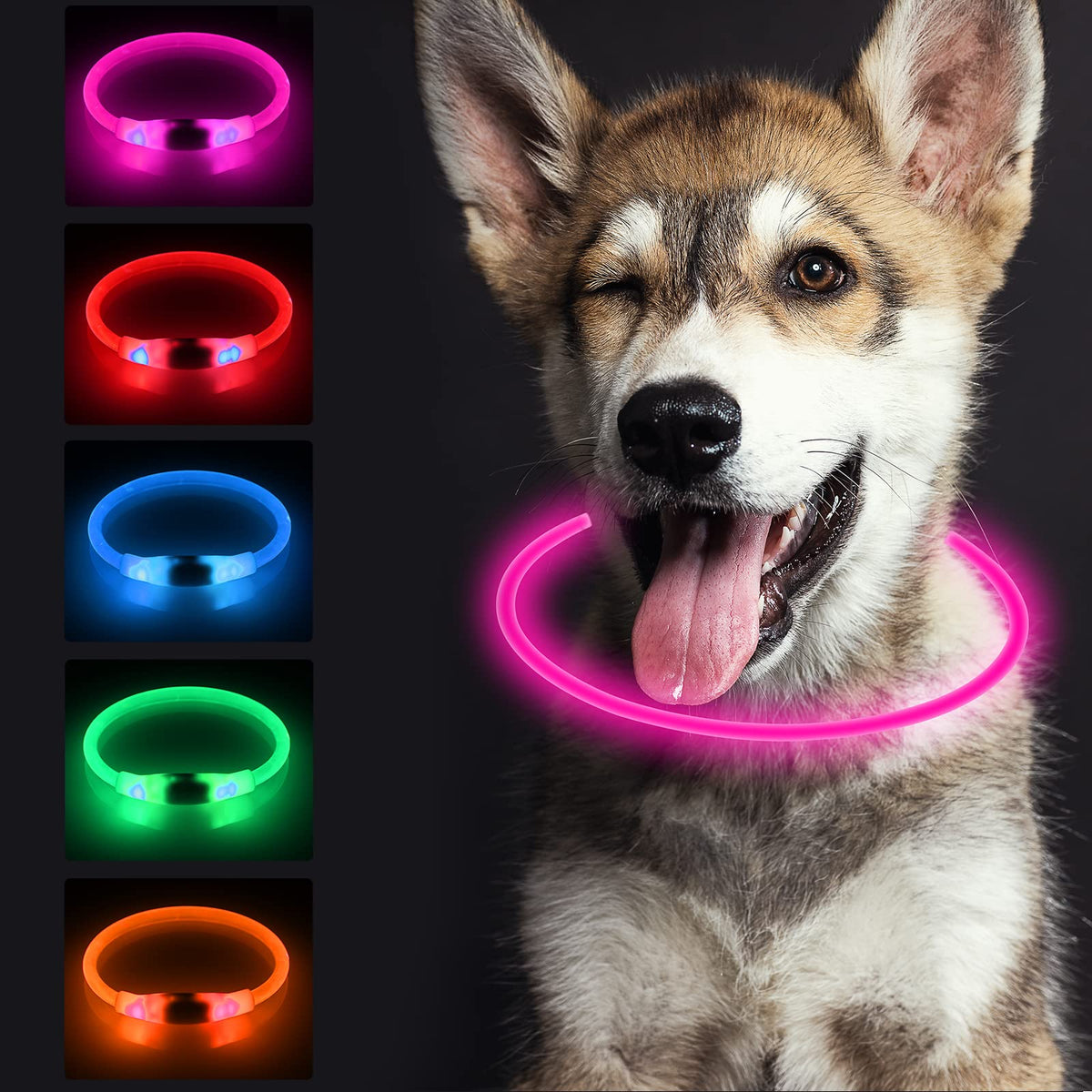 SONNIG LED Light Up Dog Collar USB Rechargeable, Adjustable and Waterproof Luminous Dog Collar with 3 Light Modes, Safe to Small, Medium and Large Dogs for the Dark, Pink