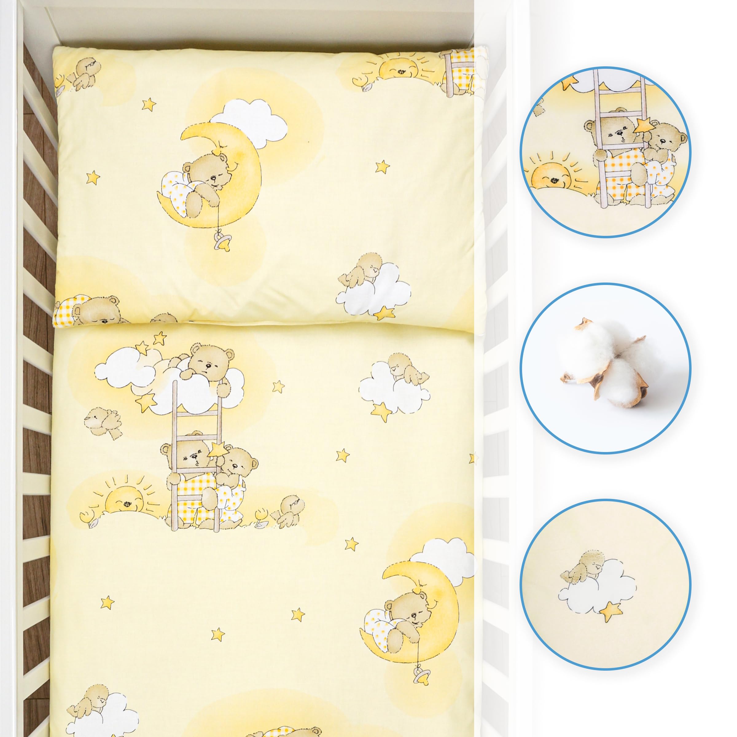 2 Piece Baby Kids Bedding Set 120x90 cm Duvet Cover & Pillowcase for Toddler Cot (Ladders Yellow)