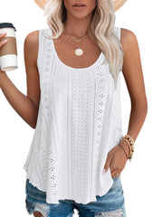 Aokosor Ladies Tops for Women UK Vest Tops Summer Clothes Scoop Neck Sleeveless Eyelet Embroidery Womens Tops Size 10-12 white