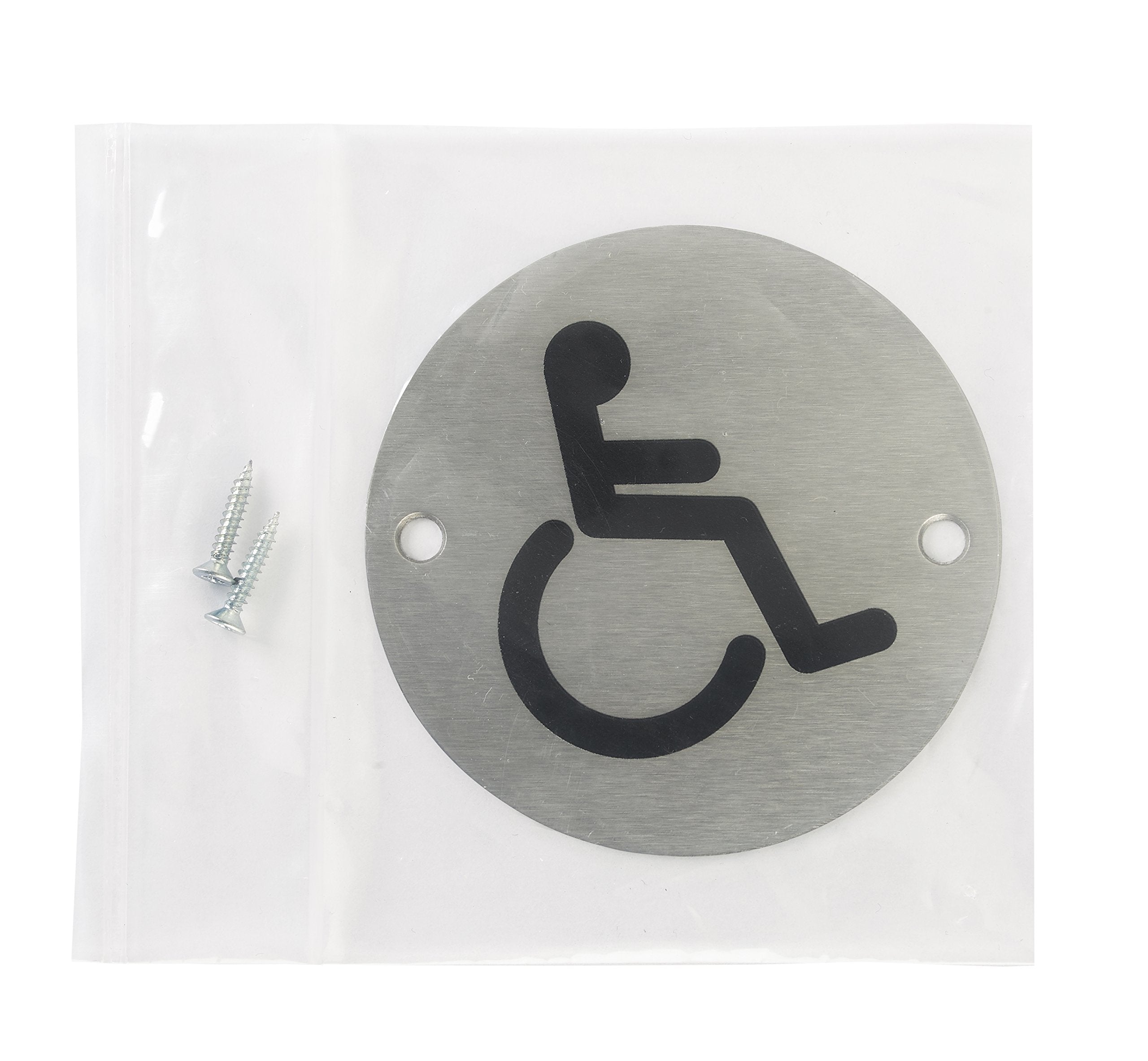 Fire Door Guru® Disabled Toilet Door Sign - 76mm Disc - Stainless Steel Safety Sign - Fixings Included