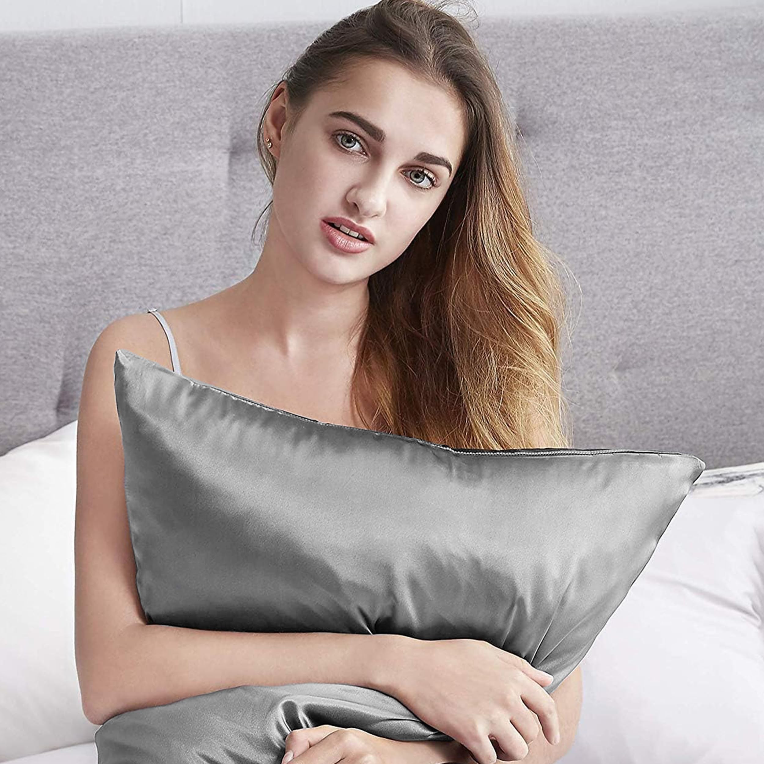 My home store Satin Pillow Cases 2 Pack - Charcoal Silk Pillowcase for Hair and Skin - Standard Size with Hypoallergenic Envelope Closure, 50 x 75 cm