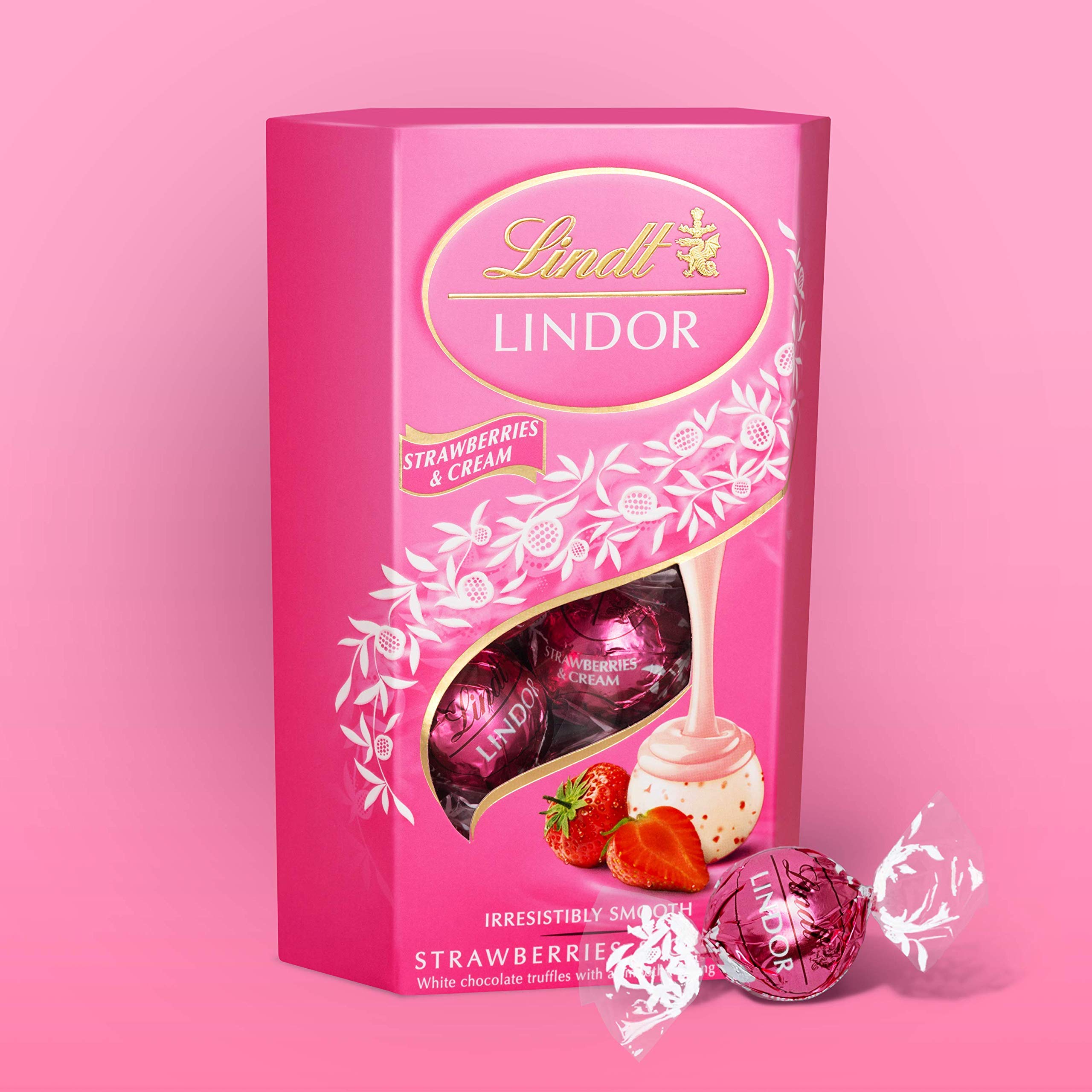 Lindt Lindor Strawberries & Cream Chocolate Truffles Box - Approx 16 balls, 200g - Chocolate Truffles with a Smooth Melting Filling - Gift Present - Father's Day, Birthday, Congratulations, Thank you