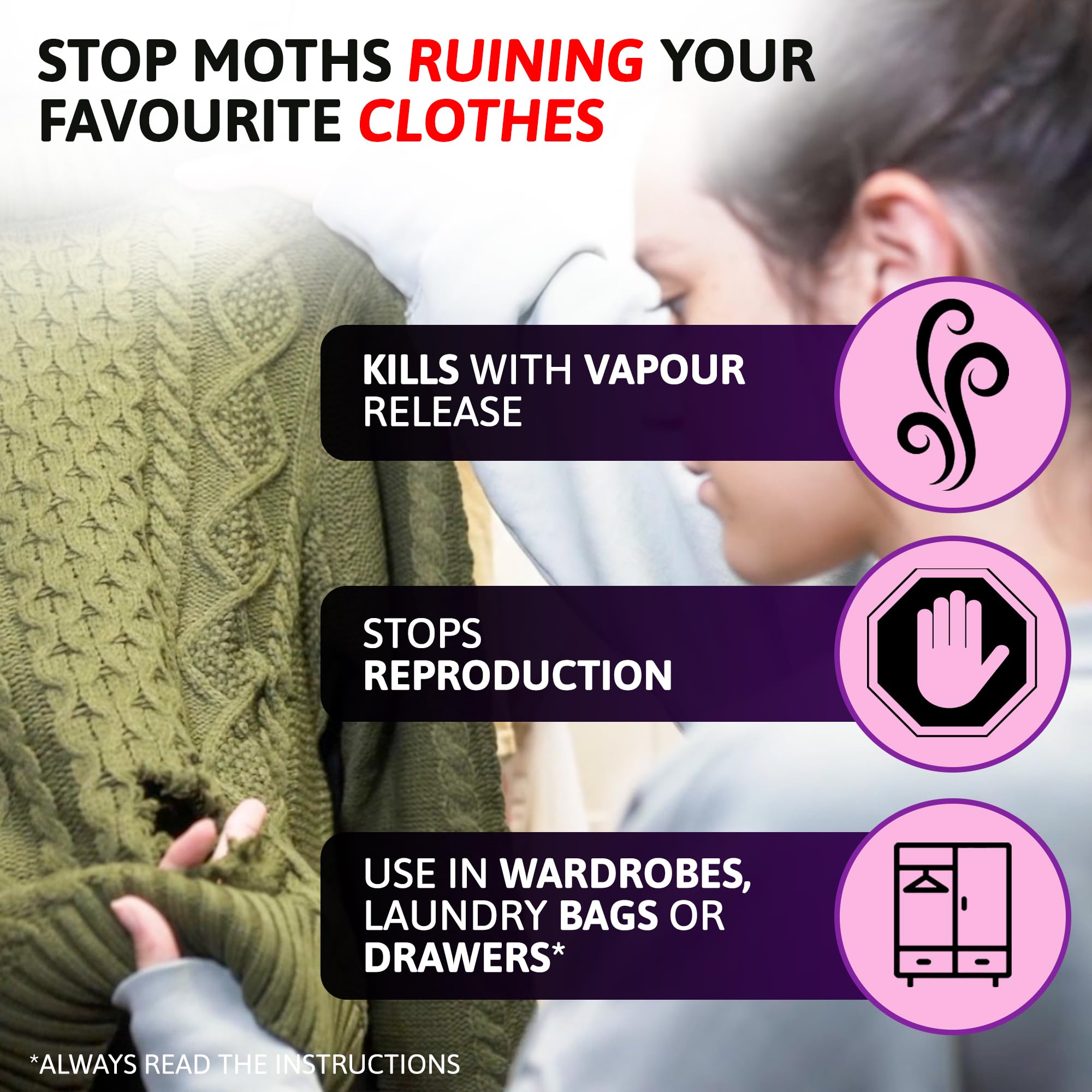 Aviro Moth Repellent for Wardrobes - 6 Moth Killer Hangers with Natural Lavender Scent. Highly Effective Moth Killer for Wardrobes, Drawers and Clothes Storage. Easy to Use Moth Repellent for Clothes