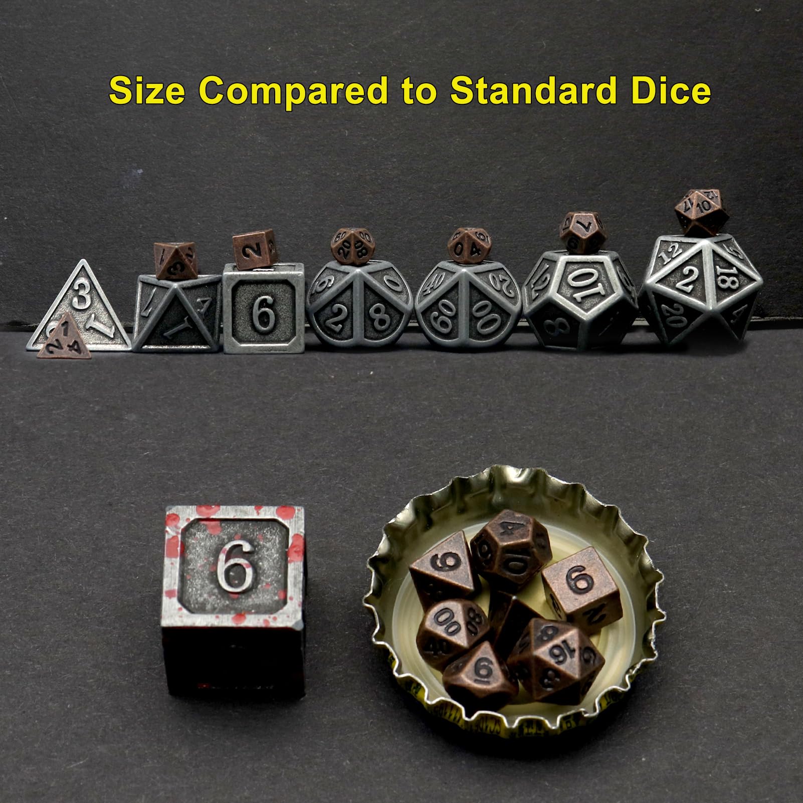 Haxtec Mini Dice Set Tiny Small Metal DND Dice Set with Dice Case Portable Antique Copper Metal Dice Set for Keychain