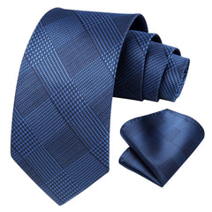 HISDERN Navy Blue Ties for Men Wedding Tie & Pocket Square Set Formal Business Necktie Handkerchief Houndstooth Neckties