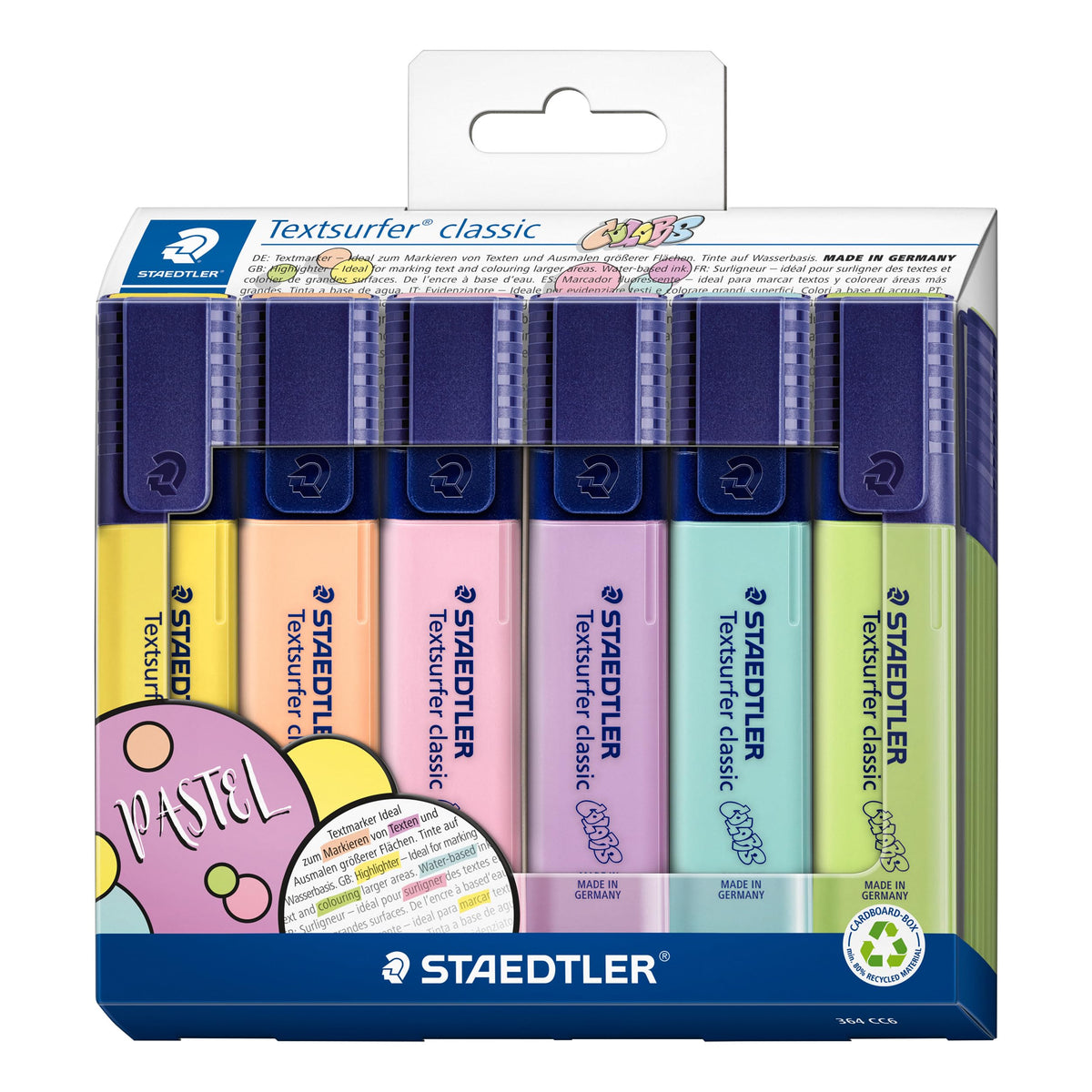 STAEDTLER 364 CC6 Textsurfer Classic Highlighter - Assorted Pastel Colours (Card Pack of 6)