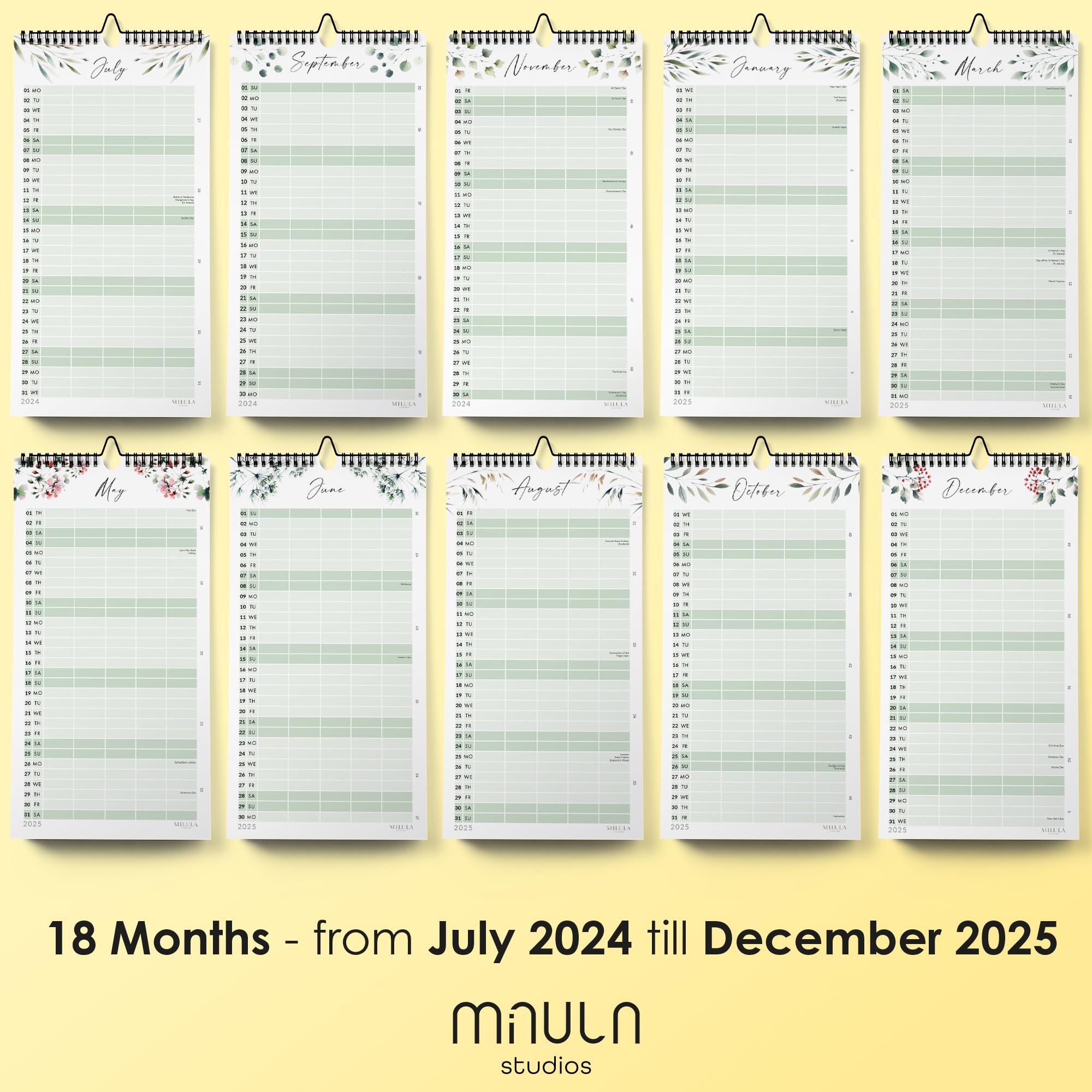 Wall Calendar 2024/25 UK - 2024 2025 Calendar Month to View - July 24 to Dec 25 (18mo) - Family Calendar - Wall Calendar for Easy & Efficient Planning - Calendar 2024/25 UK Family Planner